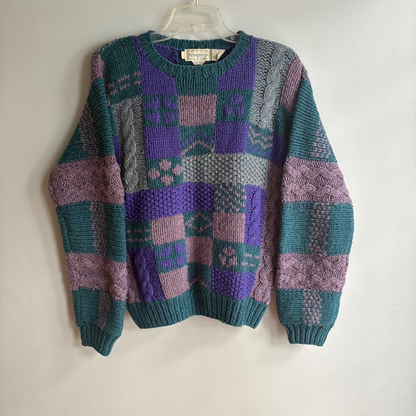 The Eagle’s Eye Vintage Patchwork Wool Sweater Womens Large Purple Cottagecore