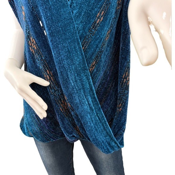 CYNTHIA KRAUSE WEAVERS Vintage Teal Blue Chenille Knit Wrap Vest One Size Artsy
