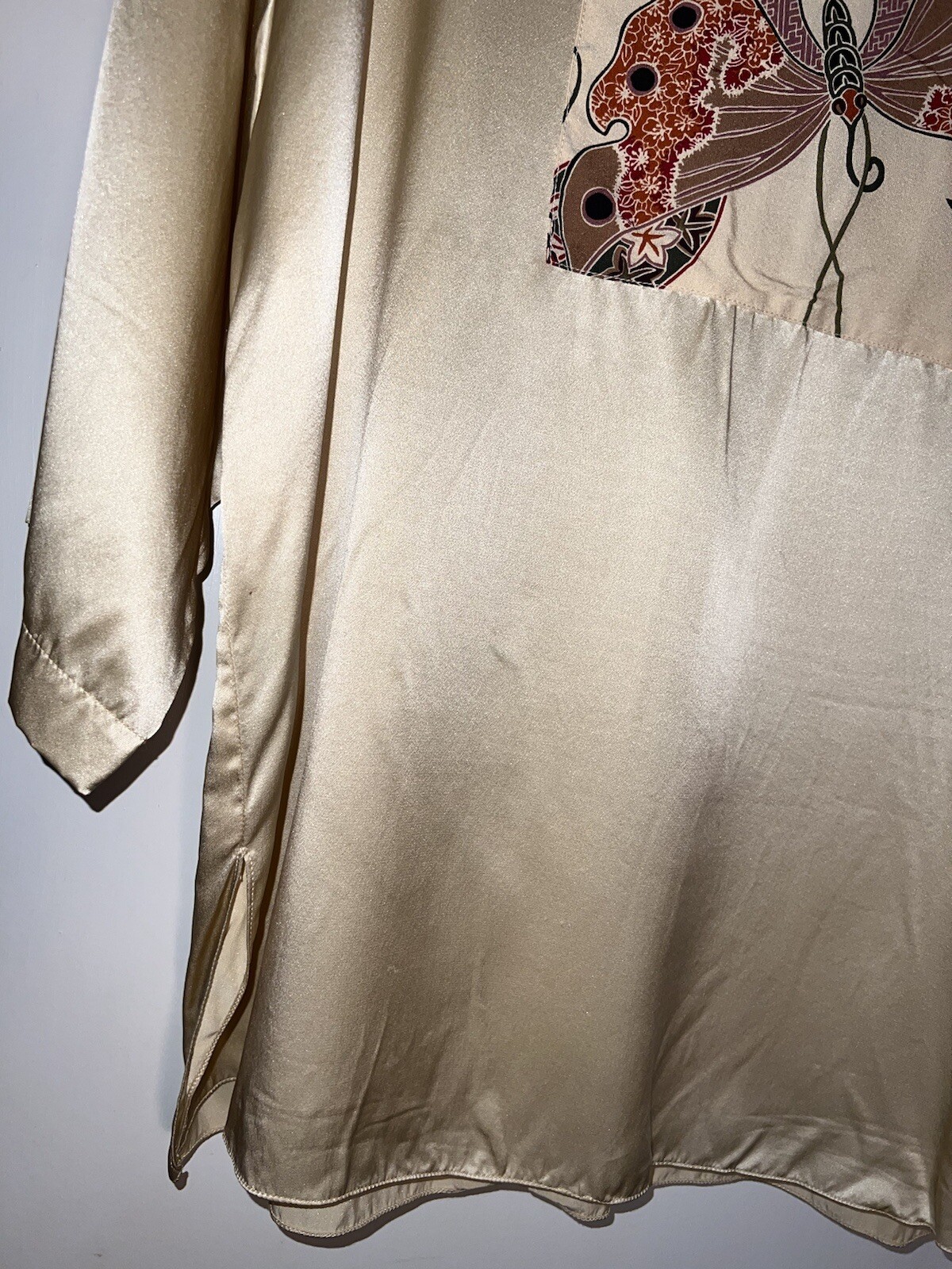 Vintage Jane Suttell made in USA Silk tunic top Ivory Moth O/S. d513