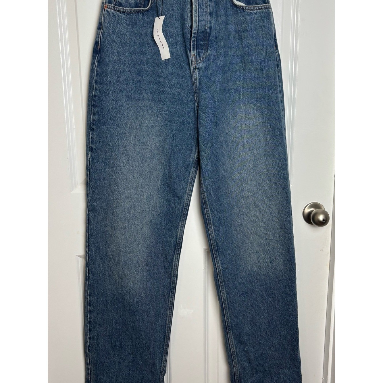 Topshop Oversized Mom Jeans High Rise Blue Denim 30×34 NWT Vintage Wash