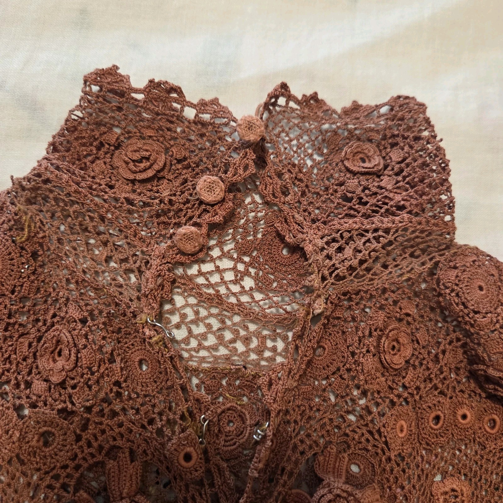 Victorian Irish Crochet Lace Top Blouse Mock Neck Edwardian Steampunk Size SM