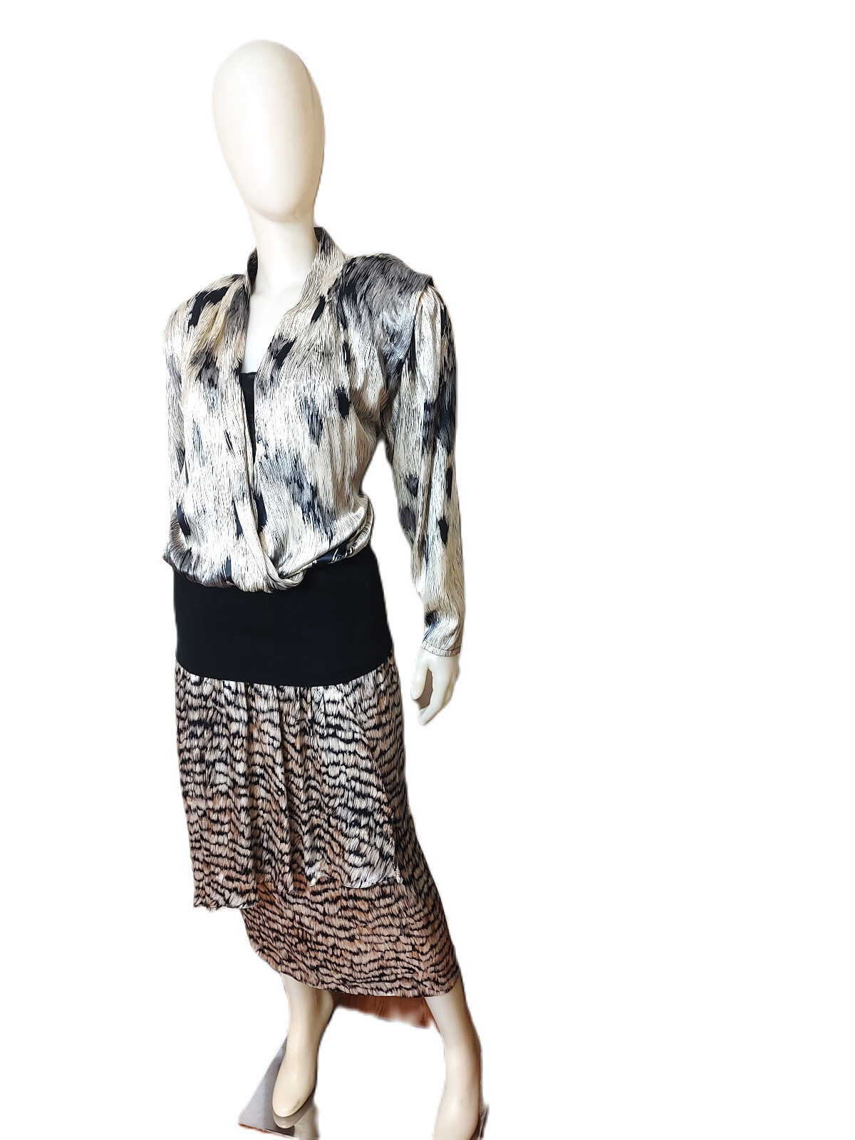 DONNA MORGAN Vintage Black/Beige Abstract Print Drop Waist Midi Dress-11/12