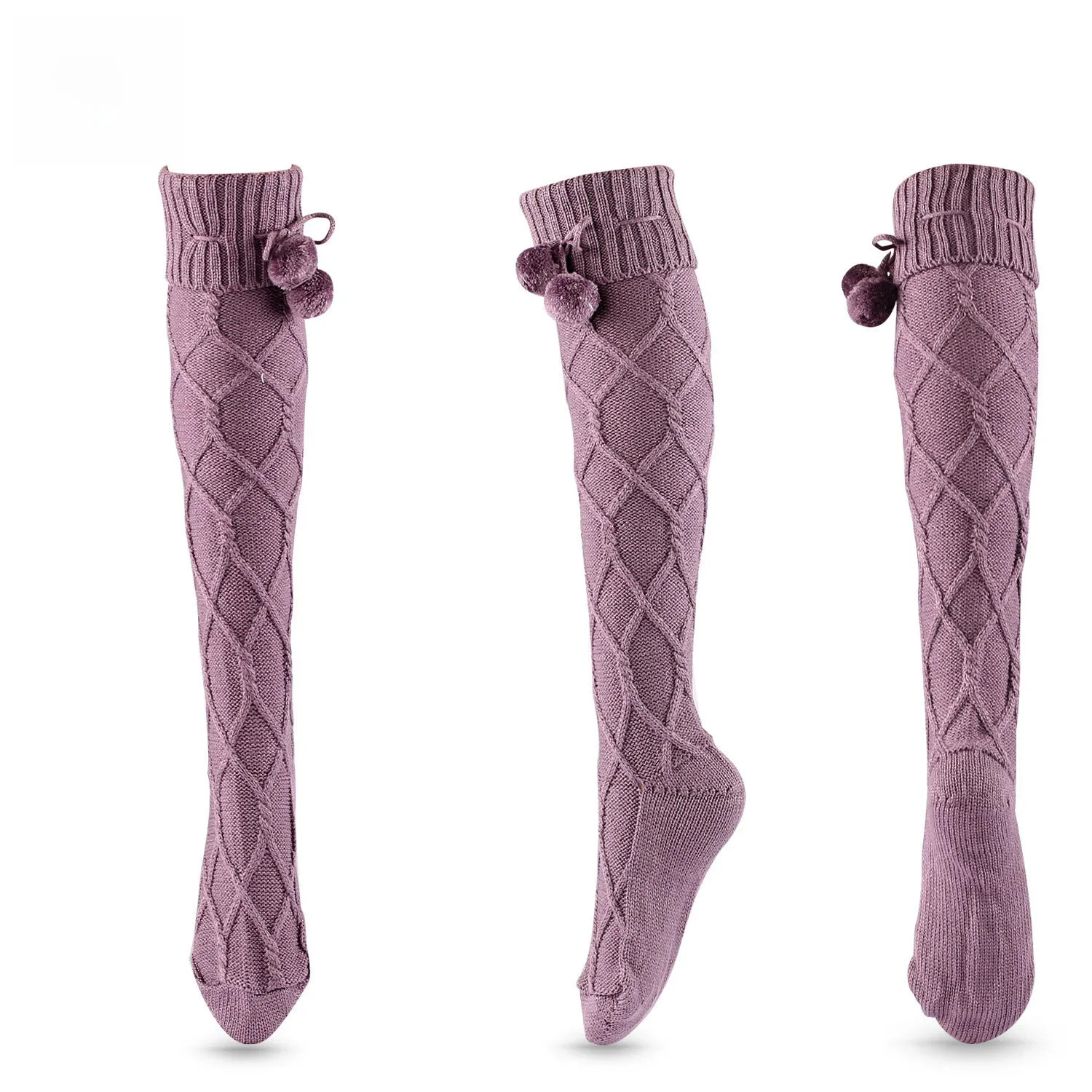 Woven Hosiery Trending Europe America Wool Fall Winter Fresh Fuzzy Pom Poms