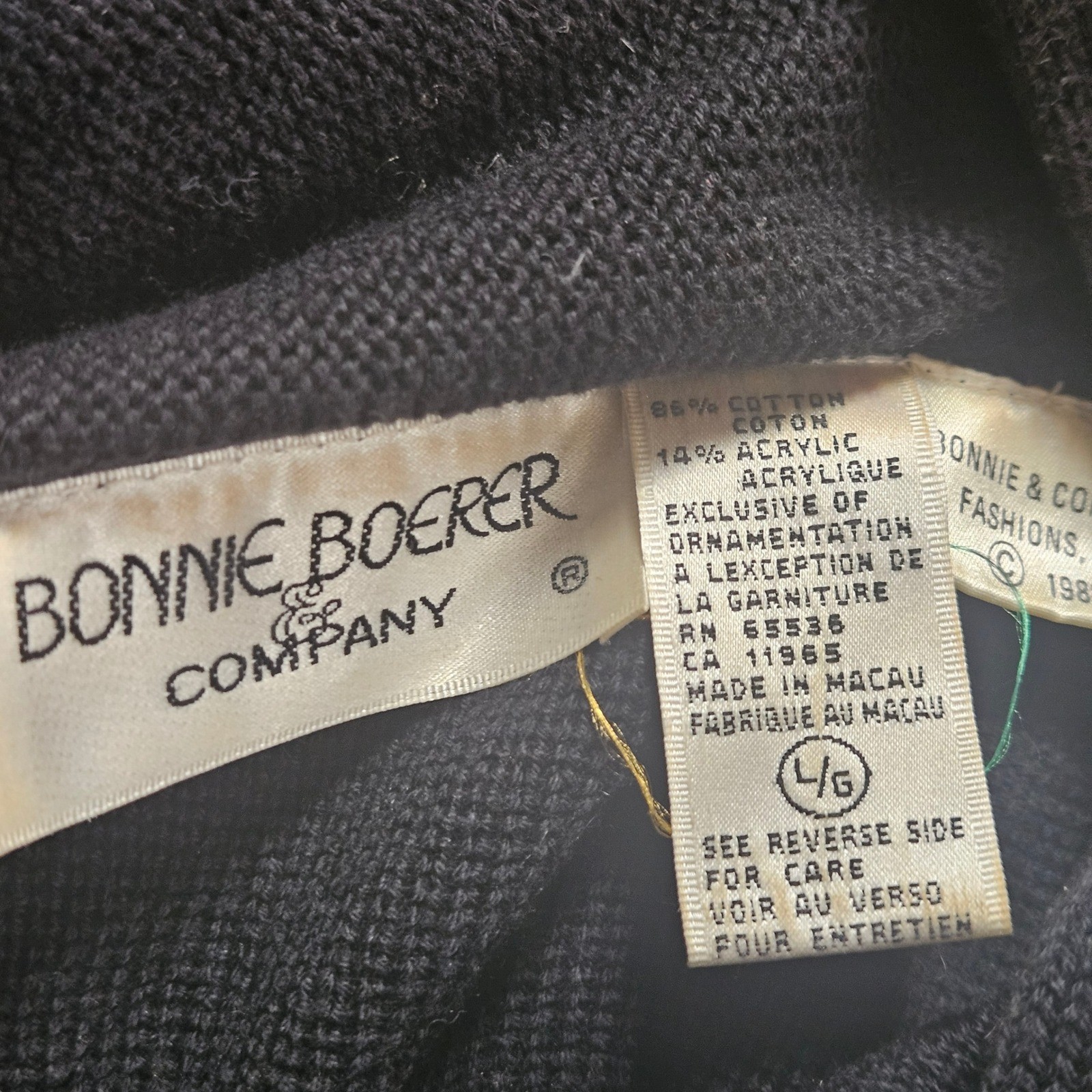 Vintage 80s Bonnie Boerer Floral Embroidered Knit Shawl Neck Sweater L Statement