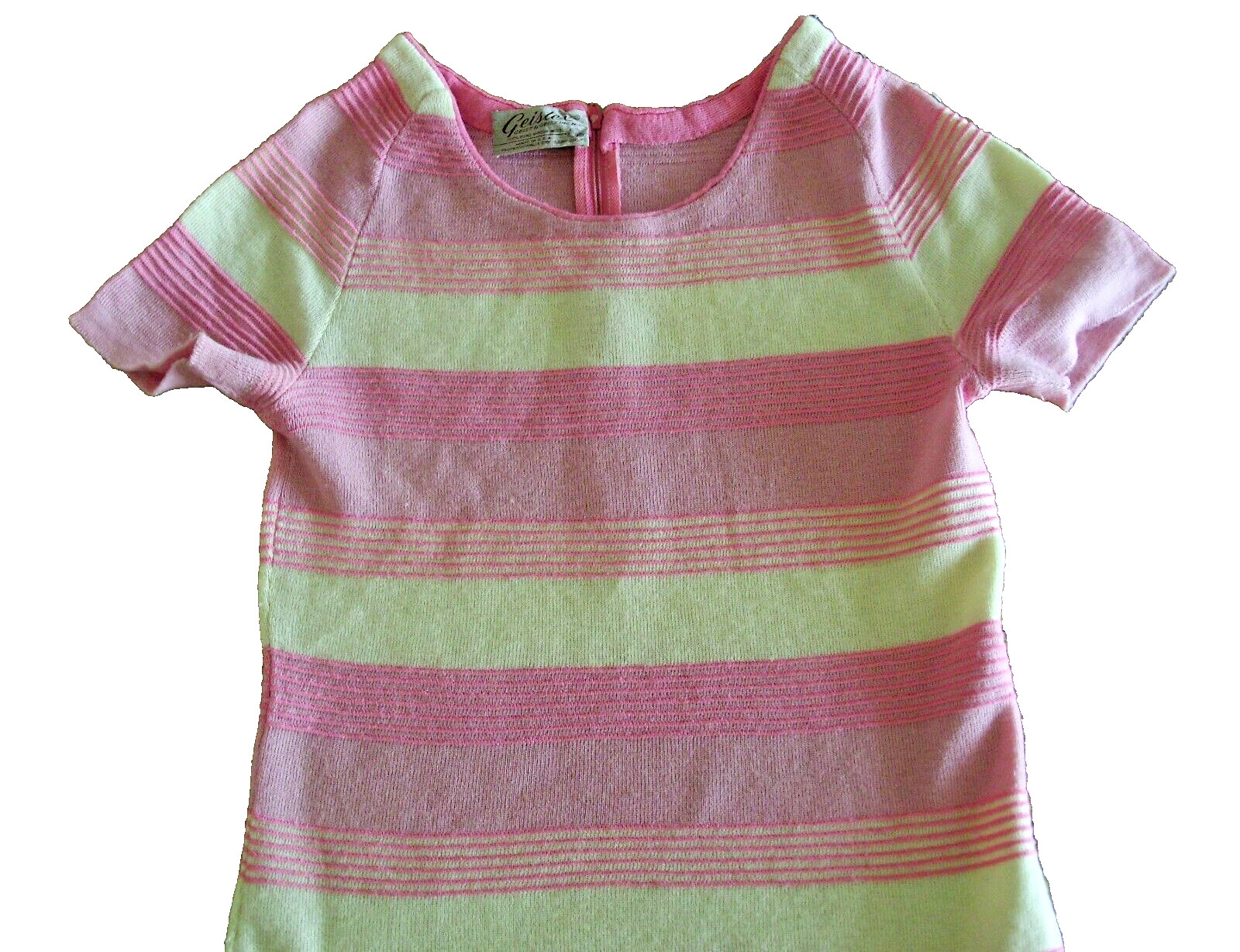 VINTAGE wool pink cream candy lolly striped jumper t-shirt 60s Mod ribbed UK10 S