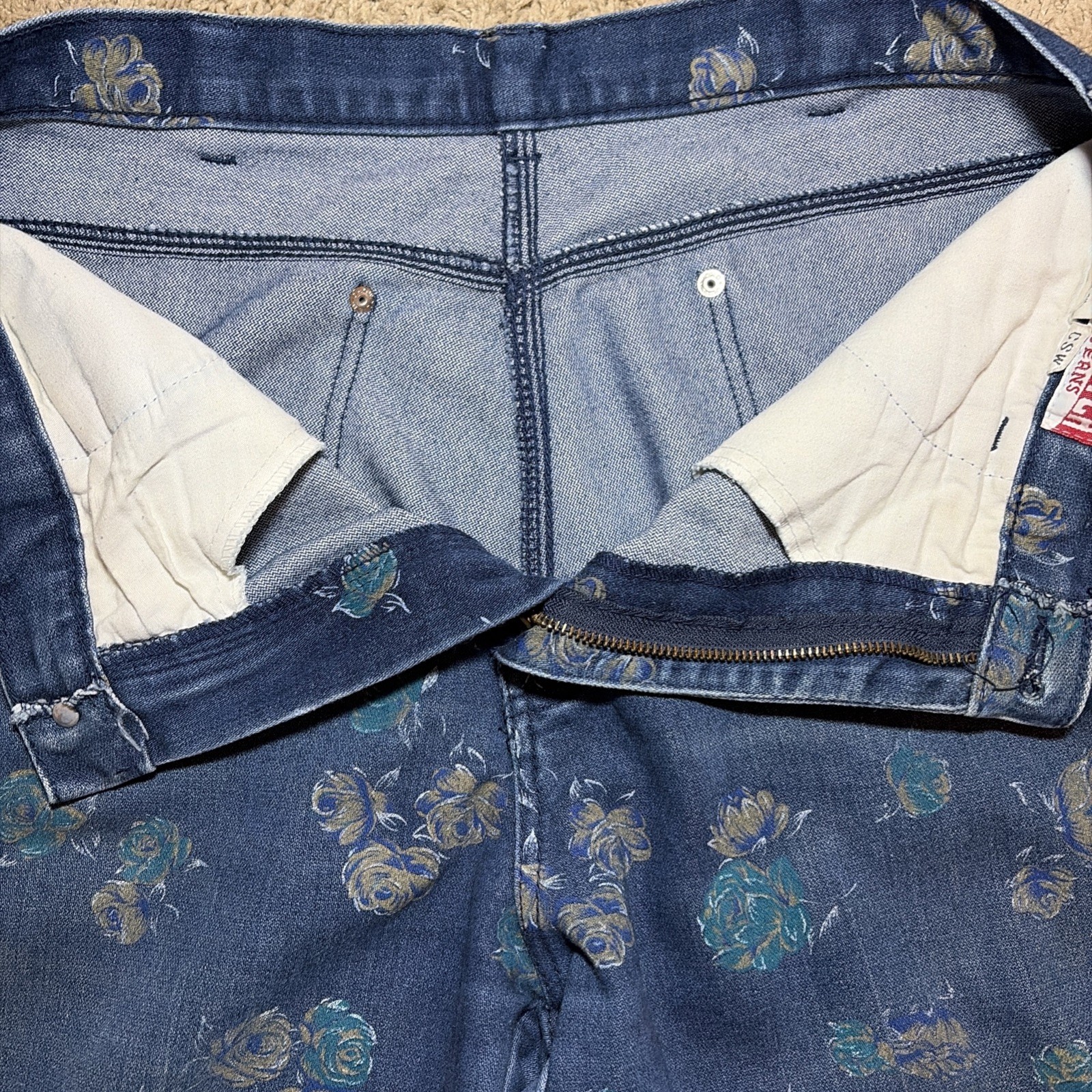 Vintage 80s Braxton Womens Stretch Floral Denim 5 Pocket Zip Front Jean Sz 14/32