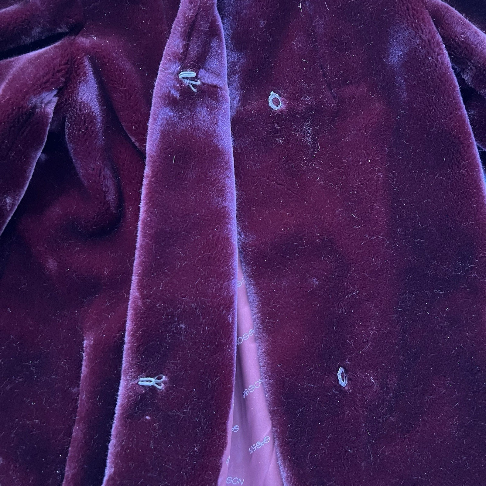 Sasson NY Paris Vtg 1980’s Plush Faux Fur Coat Wine Burgundy Sz 6