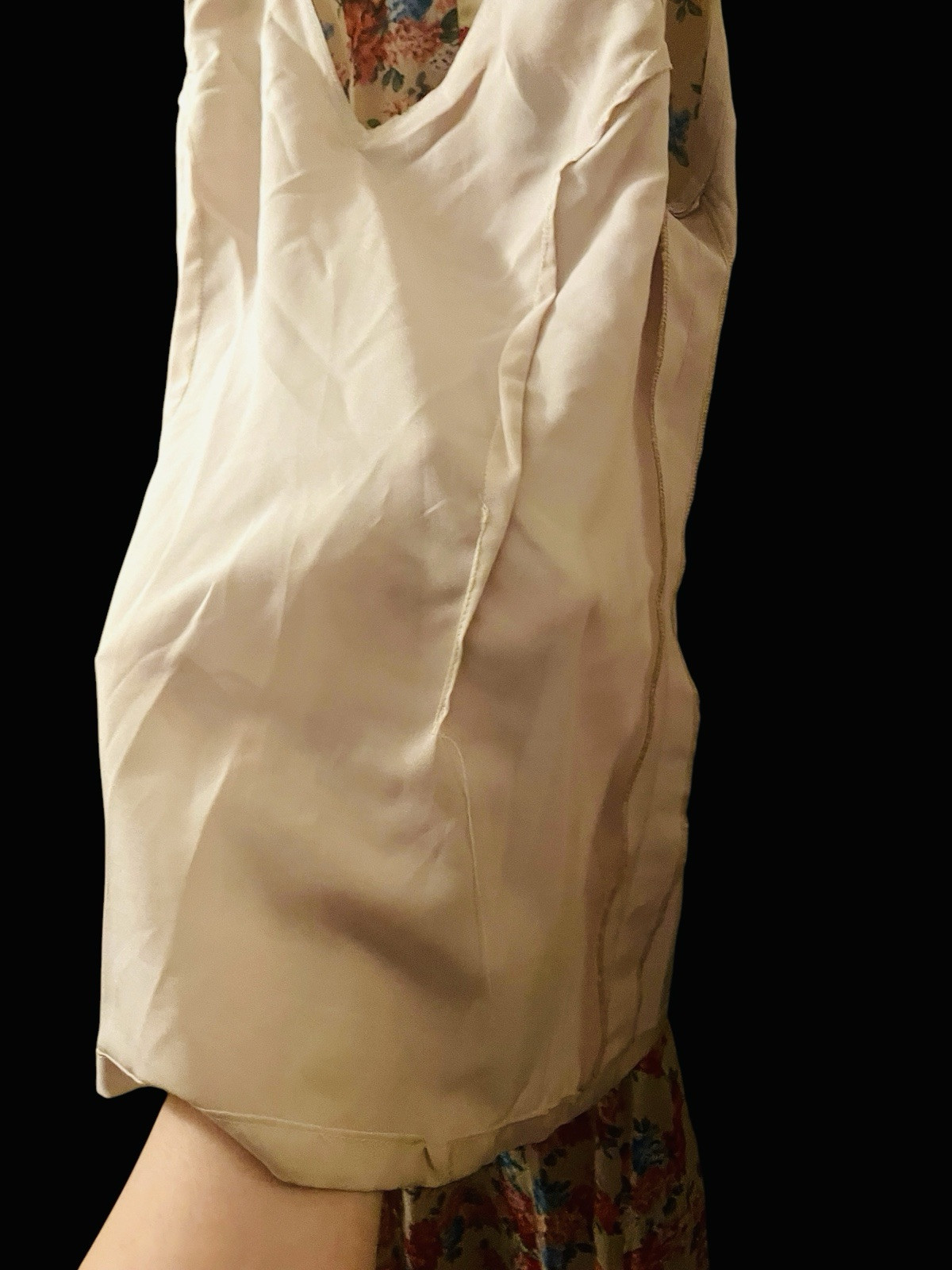 Vintage Silk Dress 1970s Floral Sheer Maxi Sexy Side Split V Neck Cottagecore S