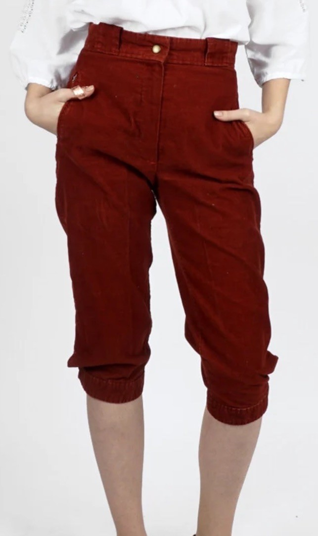 Sunbuster Vintage 1970s Rust Red Corduroy High-waisted Capri Pants by | Small