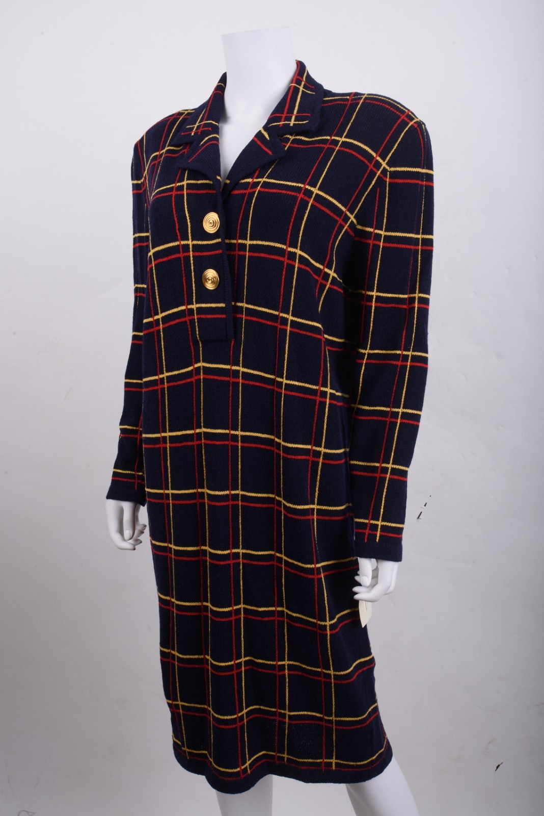 Vintage Jennifer Roberts Louis Marino Sweater Dress Size 10 Navy blue Plaid NWT