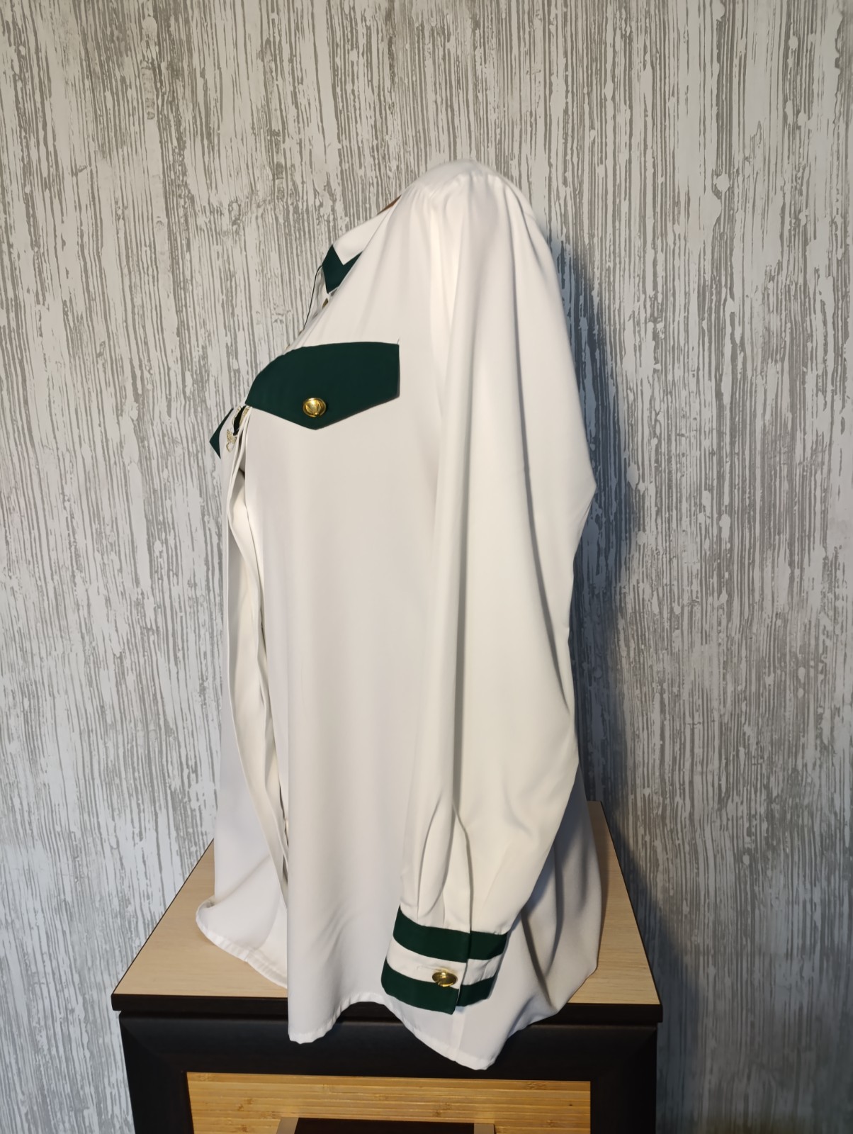 Vintage Yarell White Blouse Military Nautical Style | Green Trim | Gold Wing But