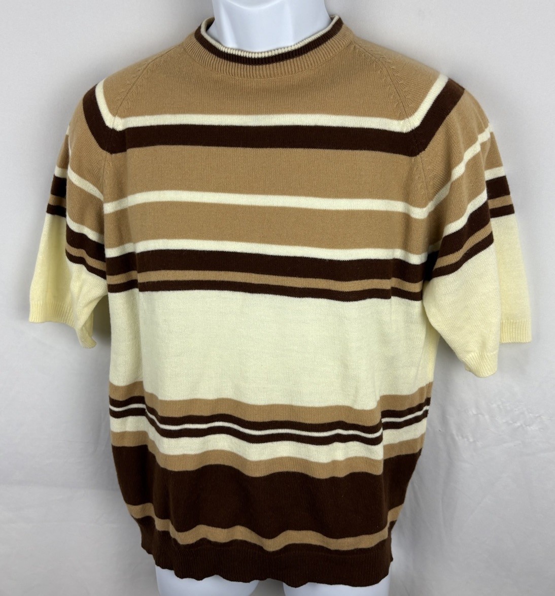 Vintage 60s Penneys Town Craft Short Sleeve Striped Knit Acrylic Shirt Size M