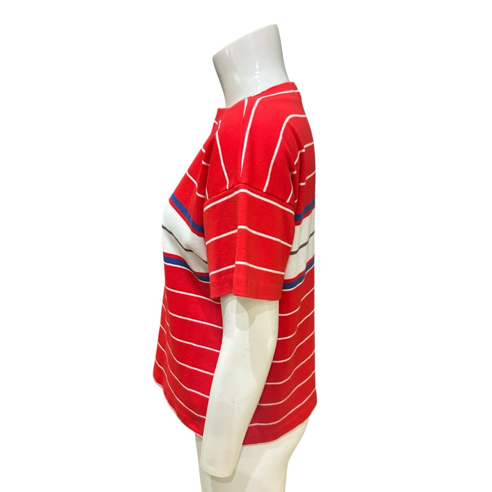 Vintage Red Striped Top Boatneck Shirt Large USA Made Boxy Nautical Tee