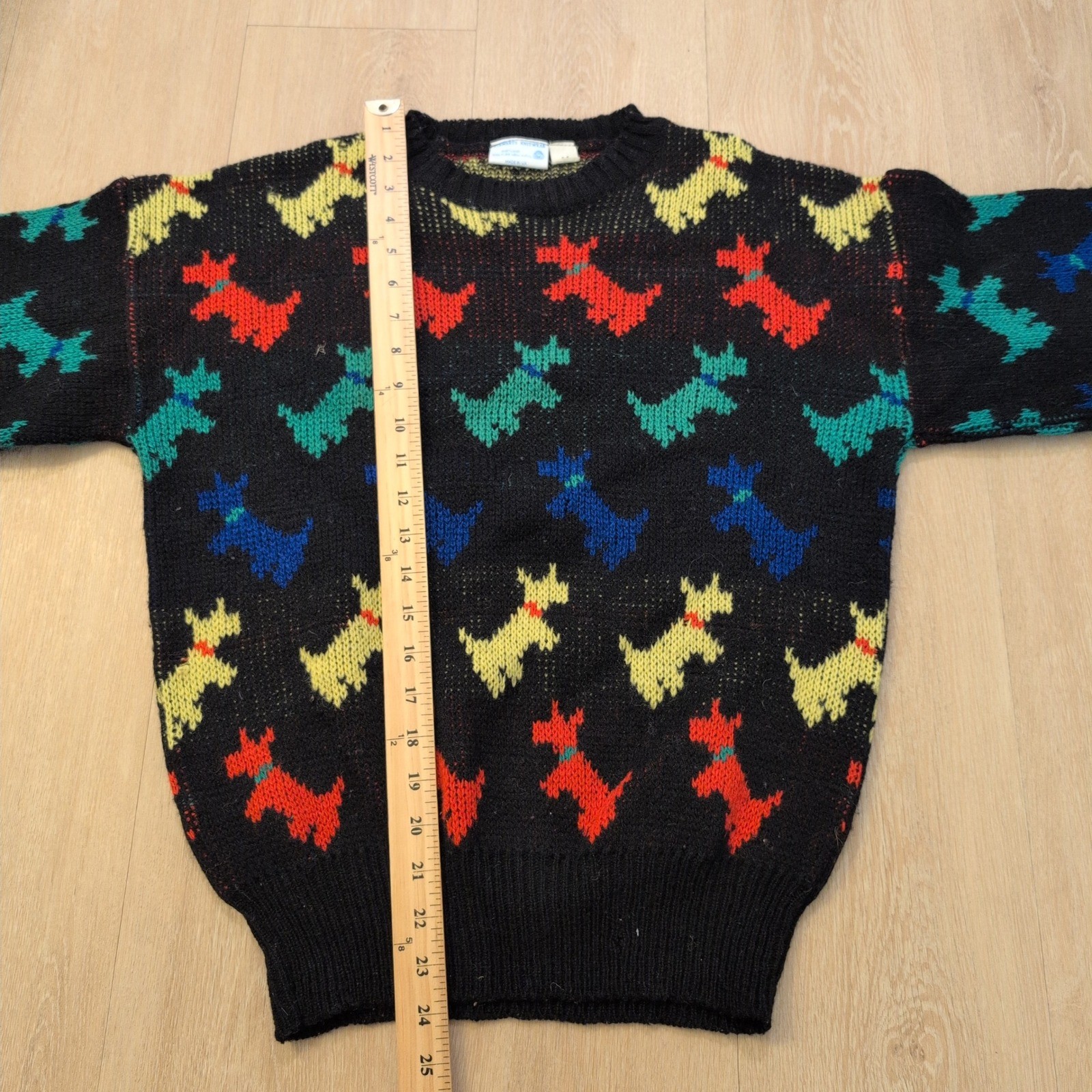 VTG Stewarts Knitwear Scottie Dog Women Medium Sweater Shetland Pure New Wool