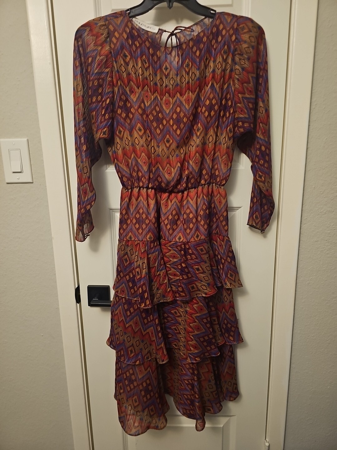 VTG Raul Blanco Women’s Abstract Pattern Silk Dress Flounce Hem S/12