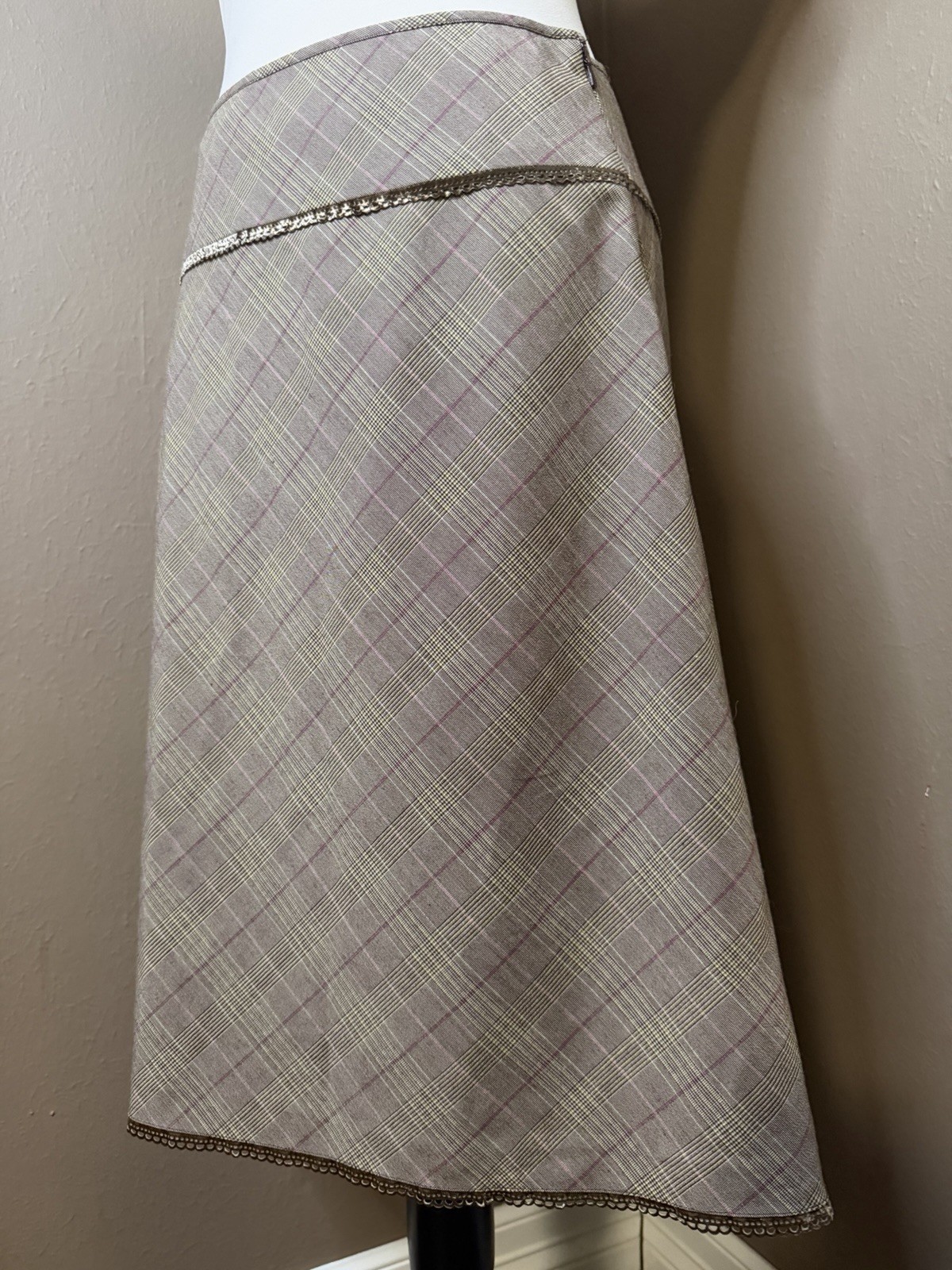 Intuitions Vintage Plaid Midi Taupe/ Brown A-lined Skirt Size 4