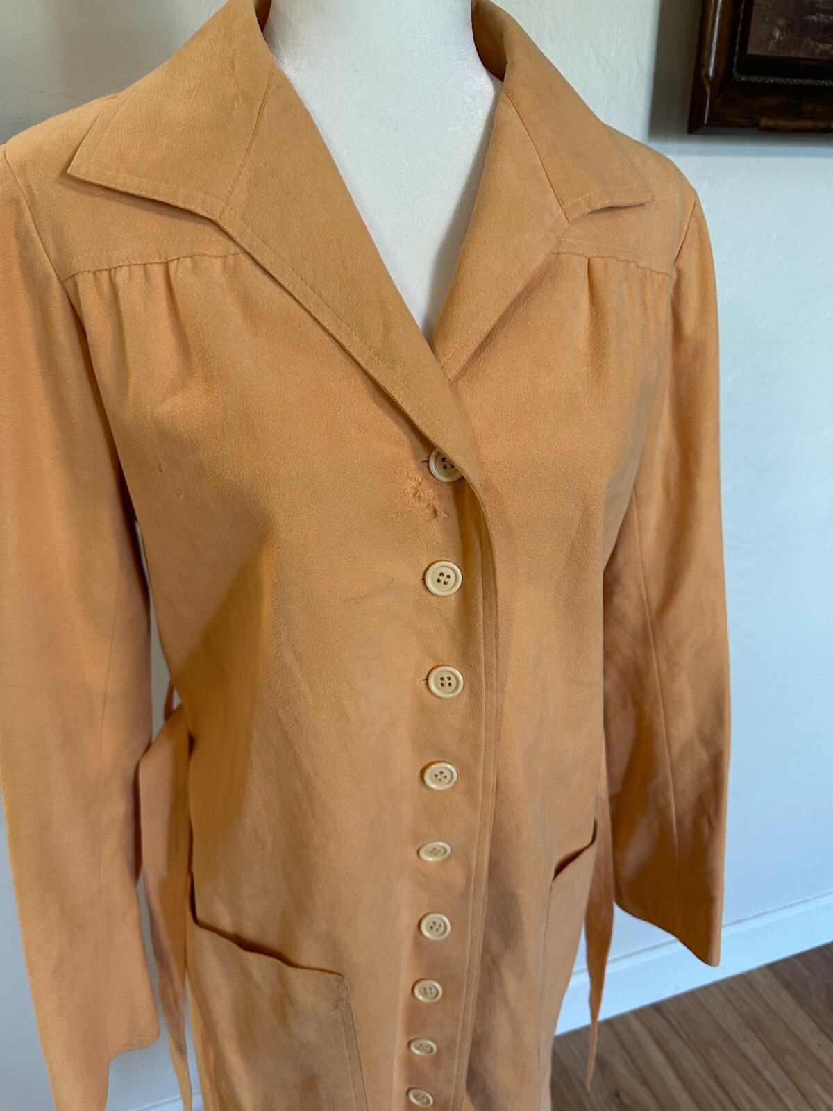 VTG 60s Adele Simpson Designer Ultrasuede Peach Trench Coat Sz S Coat