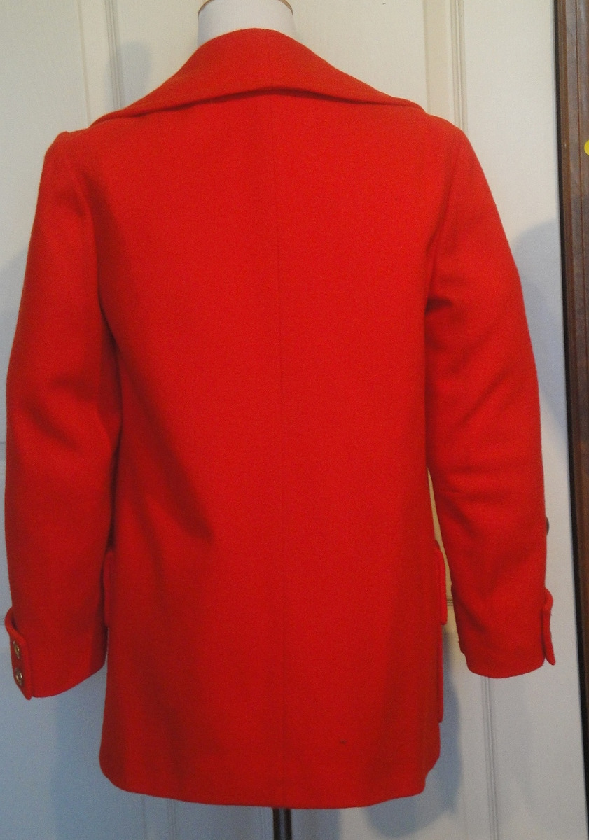 Vintage 60s 70s Tomato Red Donnybrook Wool Swing Clutch Jacket B40 Size 8