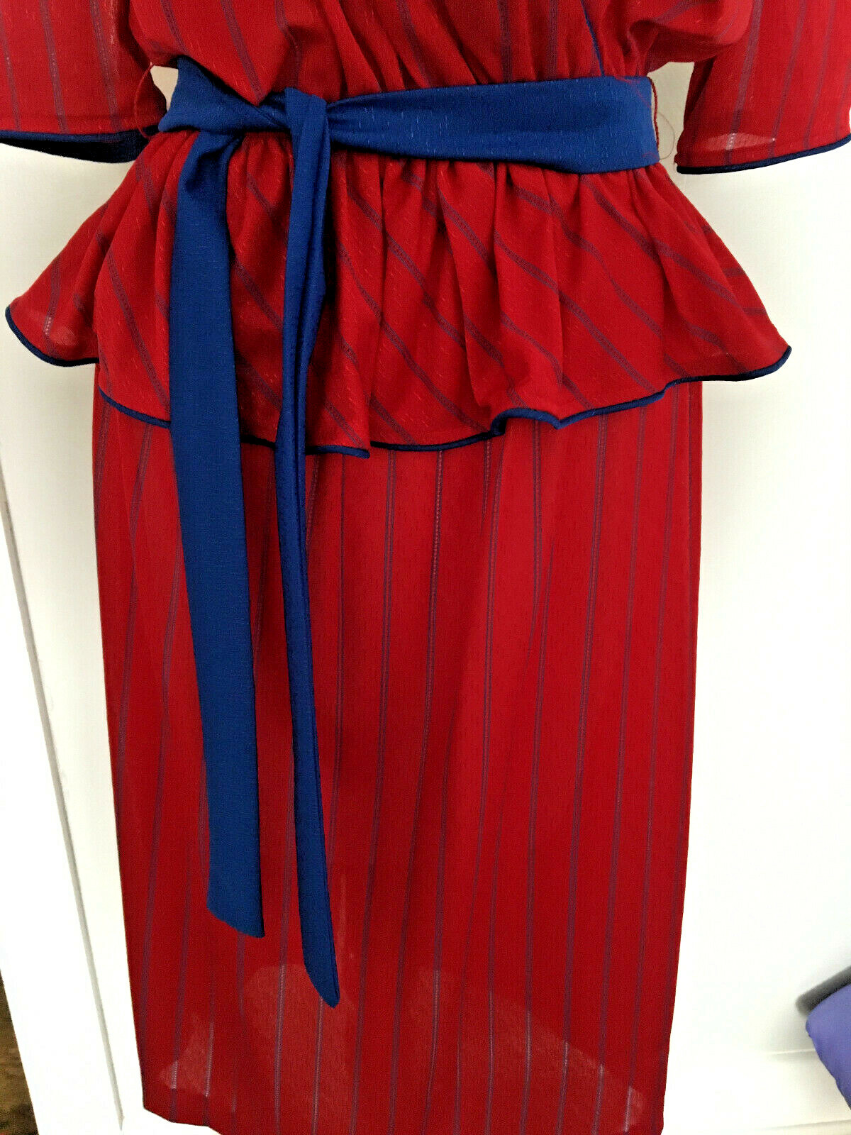 Vintage Womens Another Goody Red & Blue Striped Peplum Dress Size 10 NWT