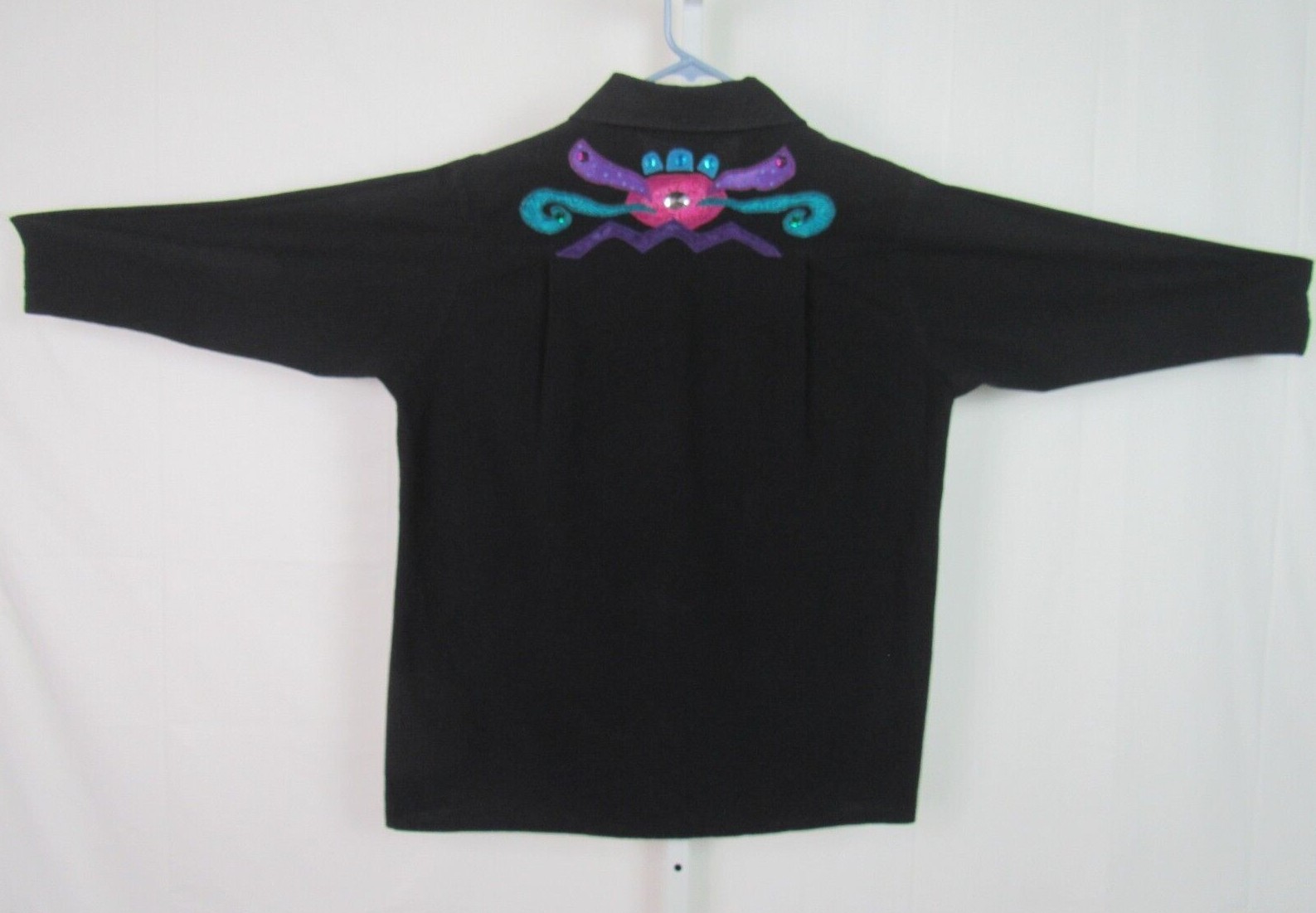 VTG 1970s 80s ALFREDO’S WIFE COTTON BUTTON FRONT SHIRT BLACK ETHNIC PATTERN SM