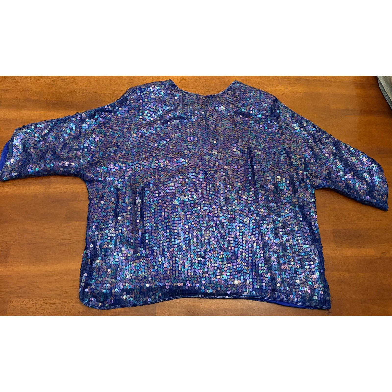 Carolyne Barton Night Vintage Silk Sequin Top Iridescent Blue Purple Blouse L