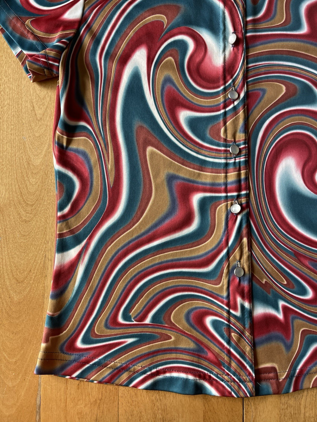 Vintage 90s In Charge Groovy Swirl Button Shirt Size Large Hippie Made In USA