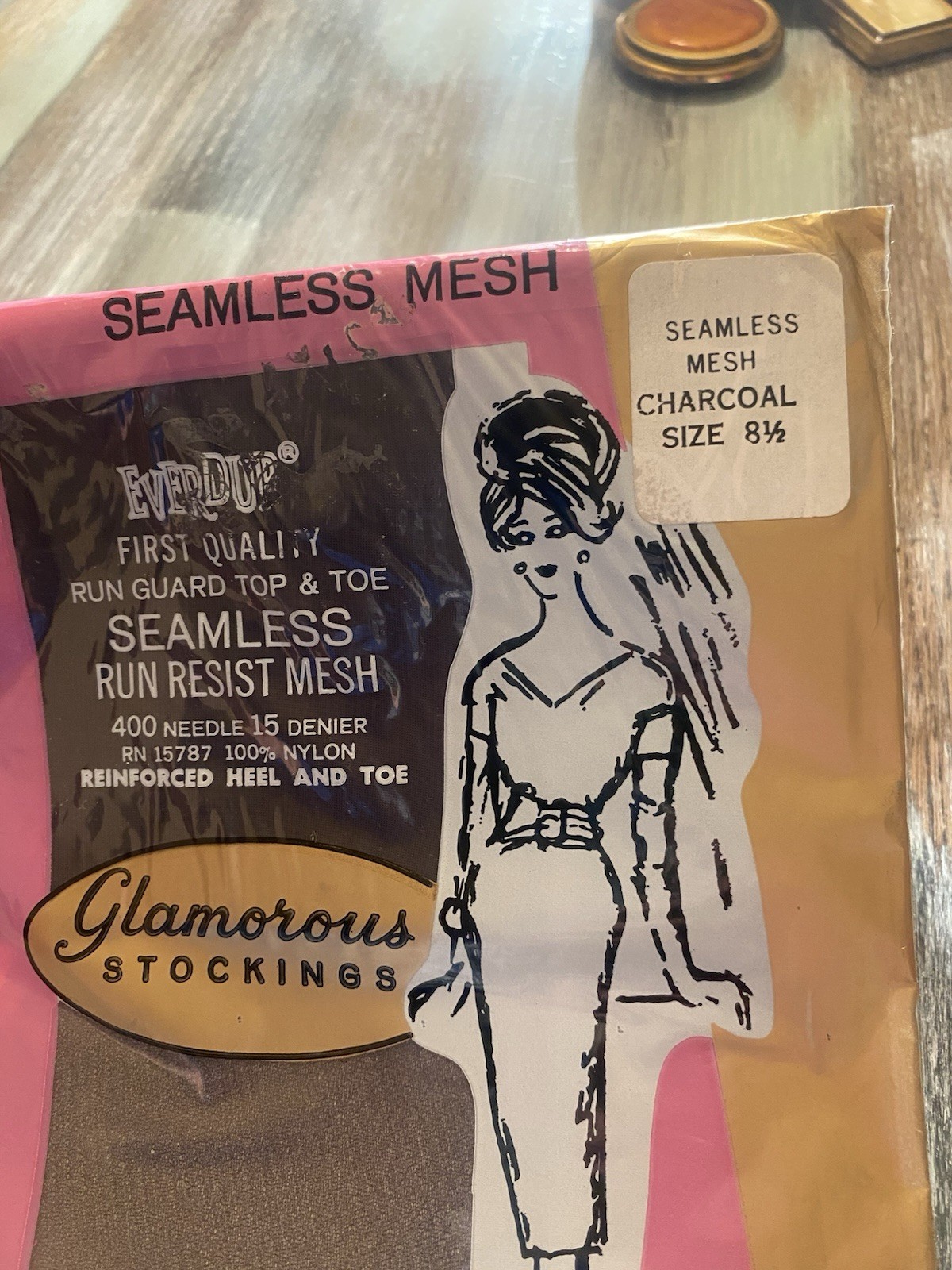 Glamorous Stockings seamless mesh nylons from the 1960s Charcoal Vintage 8 1/2