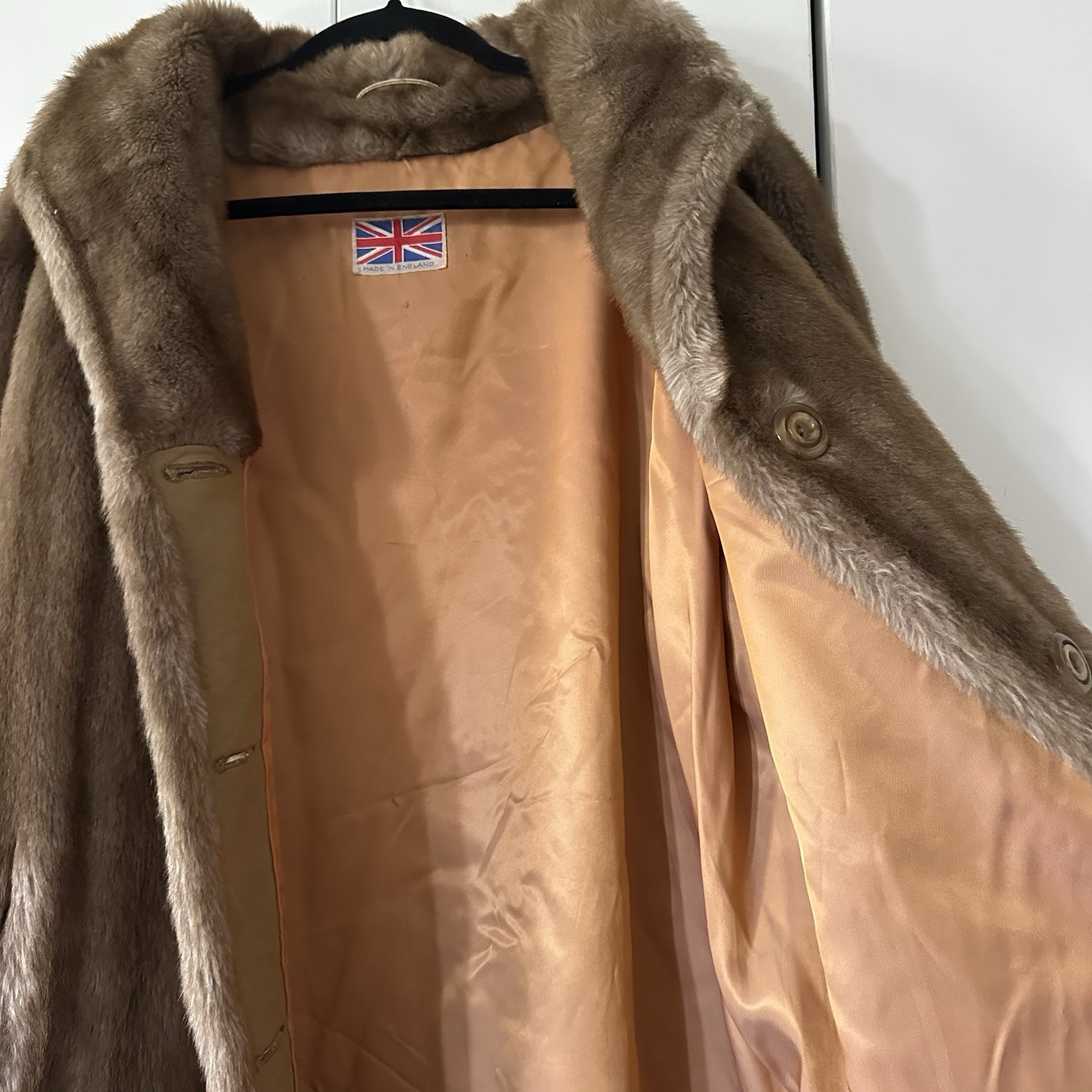 Vintage 60s/70s Made In England Brown Striped Faux Fur Coat Tissavel France L