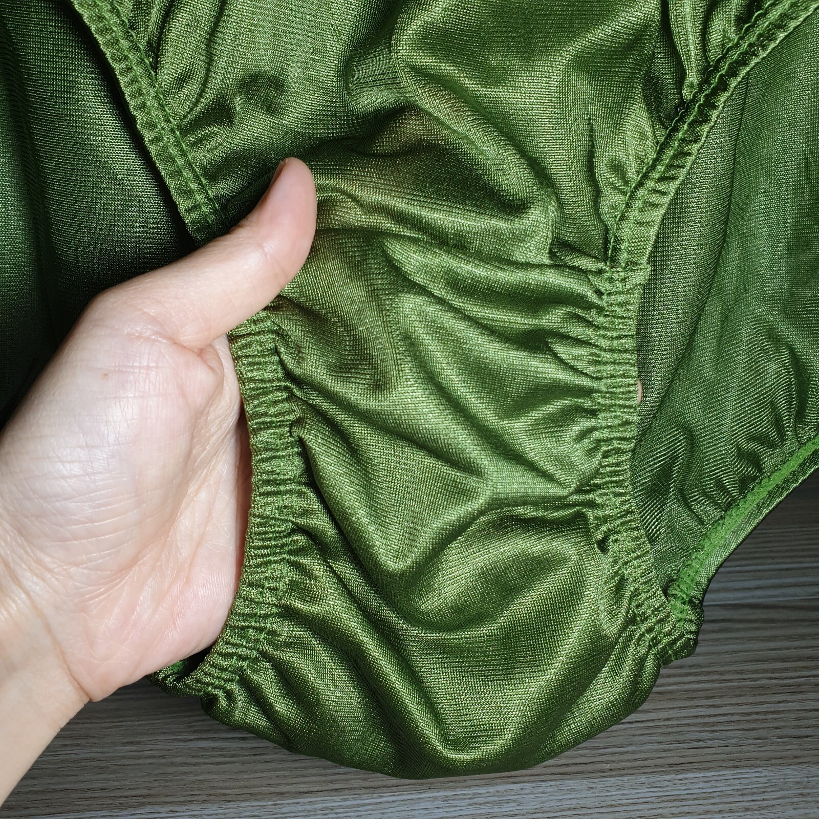 VTG Silky Nylon Panty Olive Green Granny Double Gusset Brief Sz 10-11 Hip 48-52″