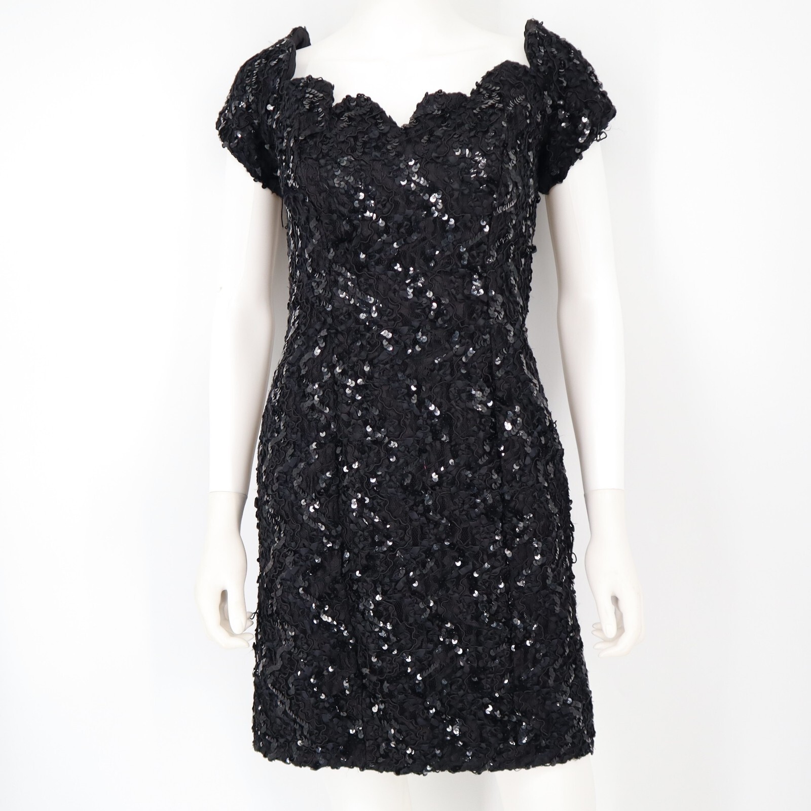 Vintage Karen Lucas for Niki Black Sequin shoulder dress size 8 prom tea
