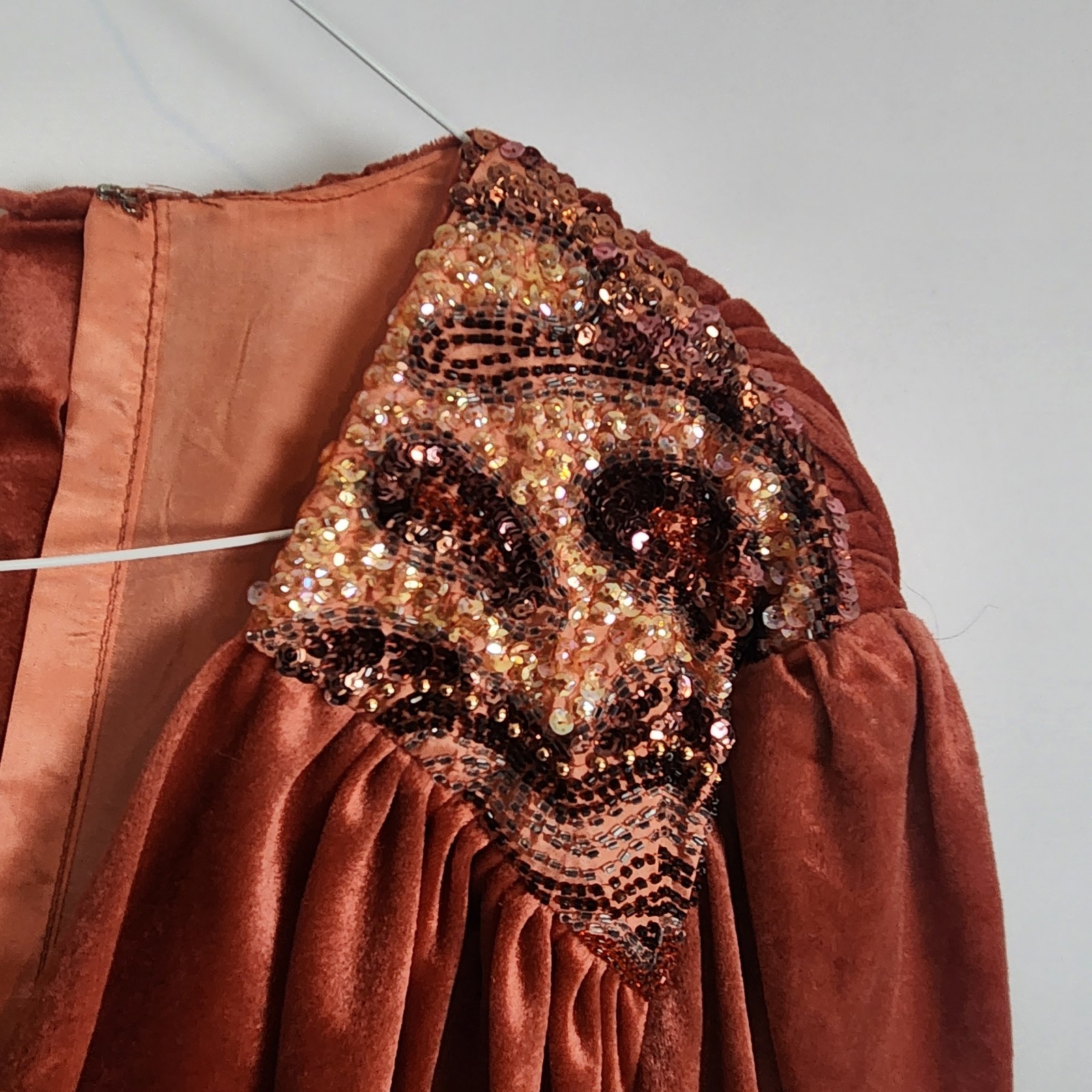 Vintage 80s Rust Velvet Dress 10 Beaded Disco Studio 54 Draped Rare John Charles