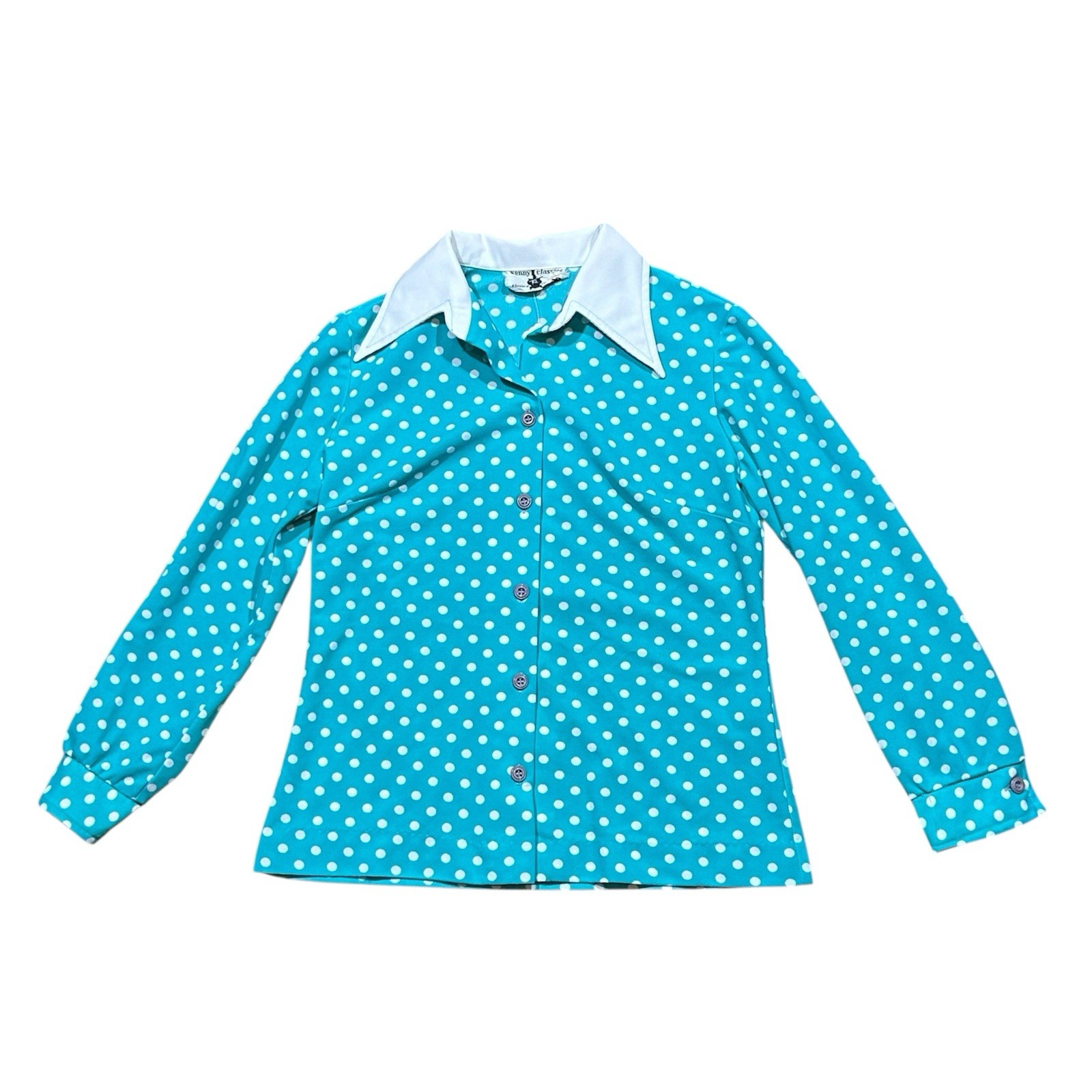 60s 70s Mod Disco Dagger Collar Button Up Shirt Women S Polka Dot Kenny Classics