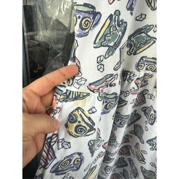 T1 Preview Basics Dress Teacup Print Drop Waist 90s Vintage Cotton Pockets
