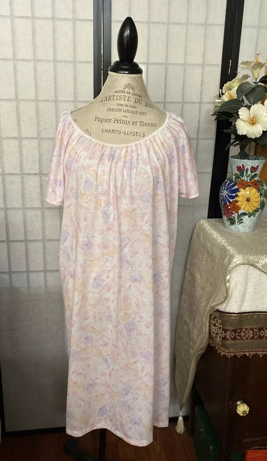 Sears VTG 60/70s Wom 1XL (38-40) Bust: 49” Gown Cap SLV/Off-Shoulder MI USA 🇺🇸