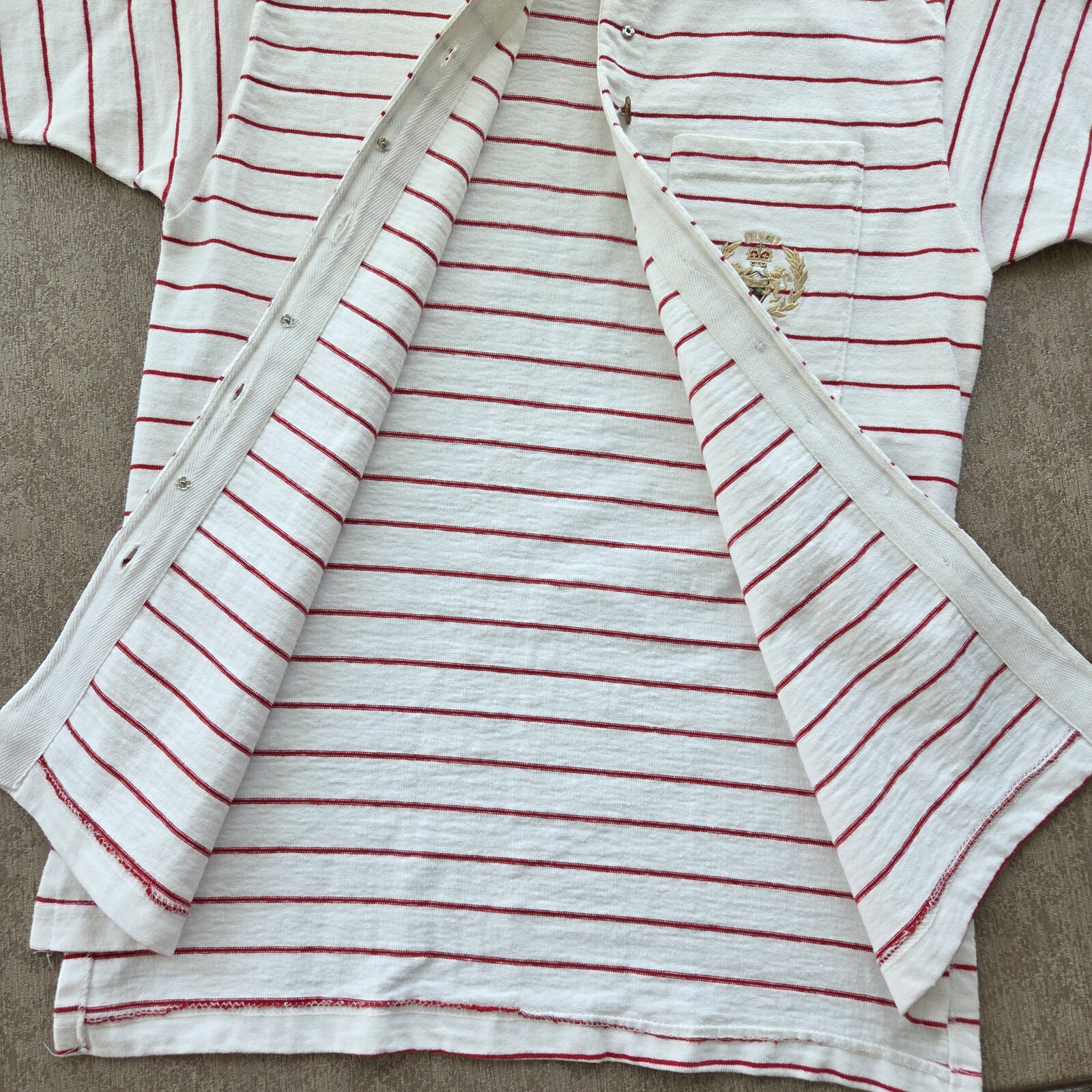 Vtg Pringle Of Scotland SET S M Top Skirt Heavy Cotton White Red Stripe Crest