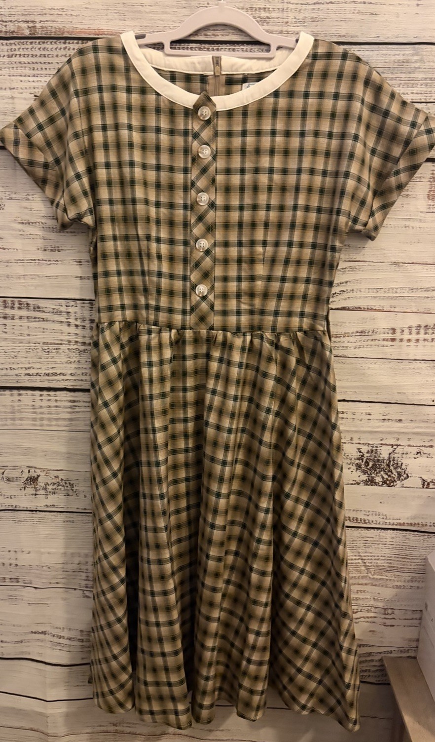 Zapaka Y2K Plaid Fit & Flare Dress M Cottagecore Vintage Inspired