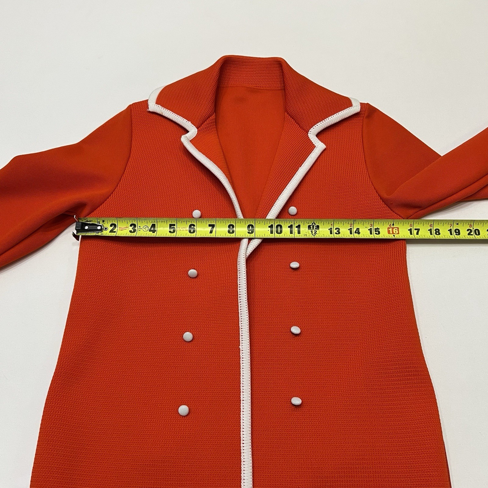Vintage 60s Mod Red Coat Size XS Double Breasted White Trim Buttons Union Made