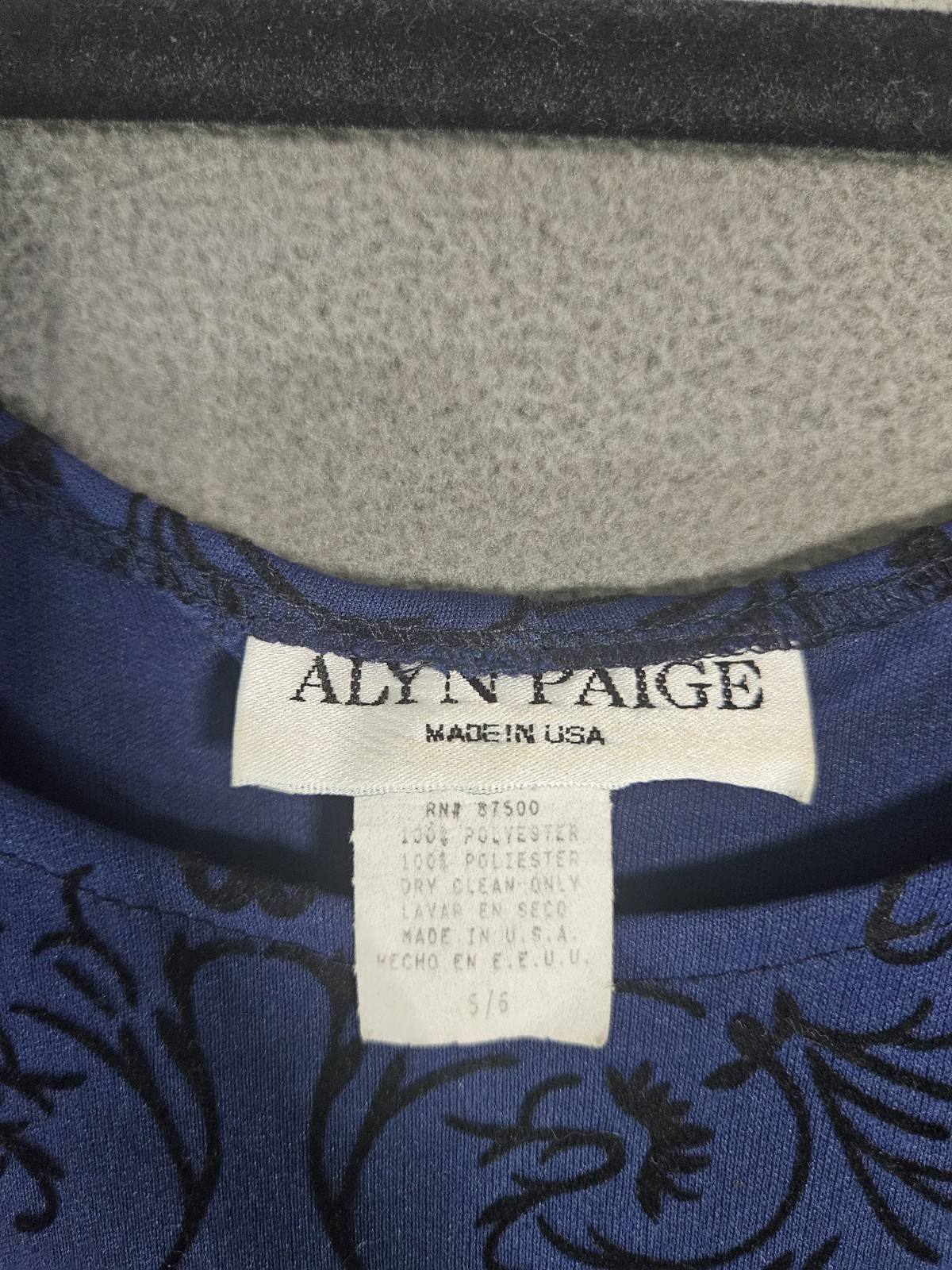 Vintage 90s Alyn Paige Womens 5/6 Maxi Slip Dress Navy Velvet Black Paisley Tank