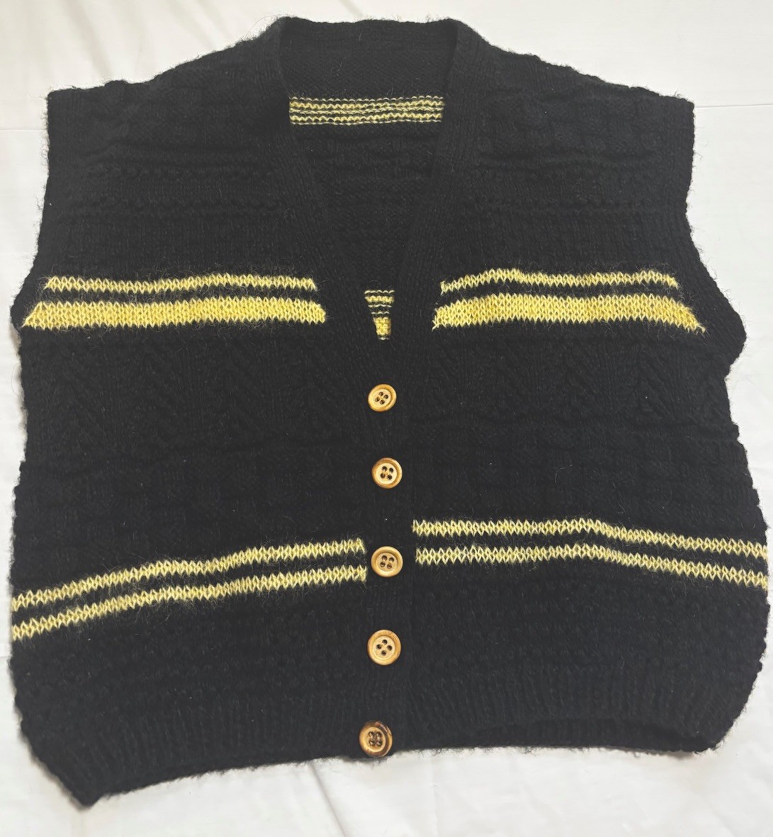 Vintage, Preppy, Academia, Black and Yellow striped knit sweater vest. Classic!