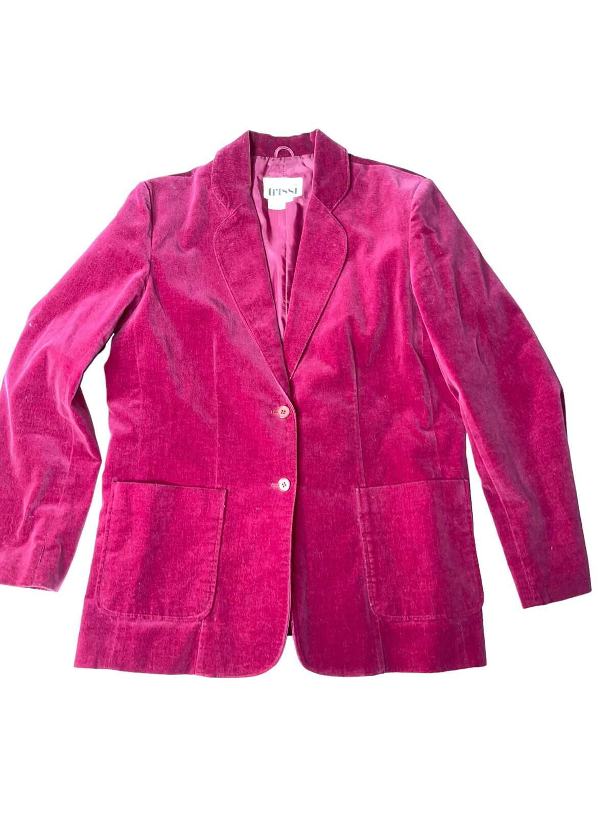 Vintage Trissi’s Woman Velvet Blazer Size 16 Burgundy Wine Shoulder Pads Bust 39