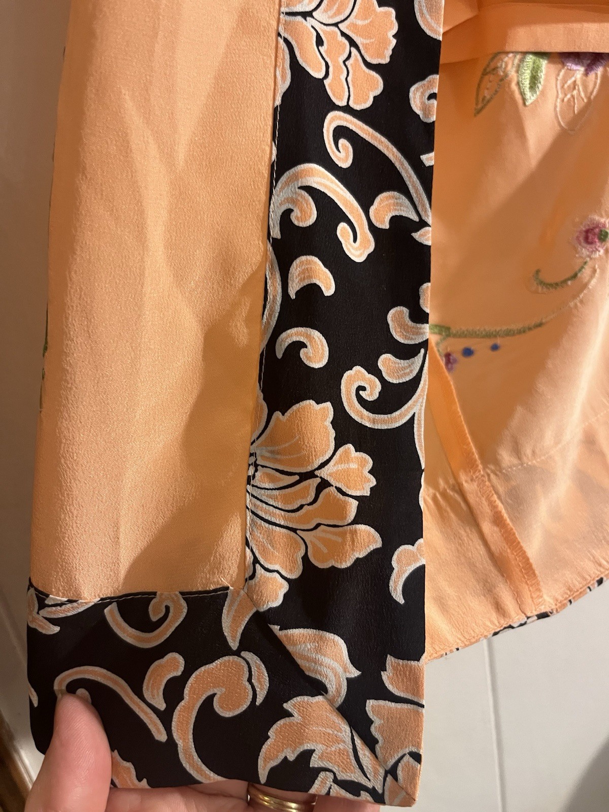 Vintage Silk 2-pc Set Yi Lian Embroidered Floral Kimono Jacket & Tank Top Sz 14