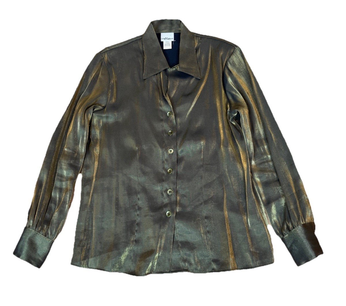 VTG Lot Of 2 Hillard & Hanson Metallic Green Red Button Shirt Blouse Women’s S