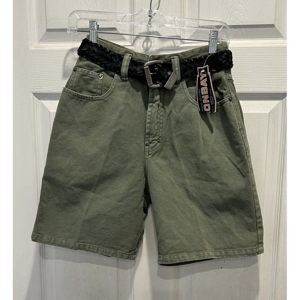 VTG NWT Unionbay 90s High Rise Olive Green Cotton Chino Shorts Belt Sz 5 Indie