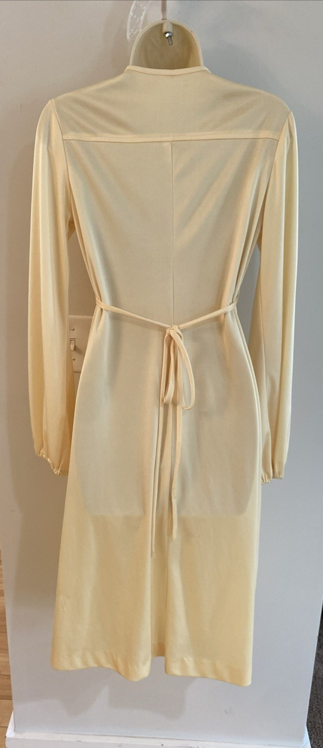 True Vintage 1970s Disco Career Dress Cream/Yellow Tie Belt Sz S?