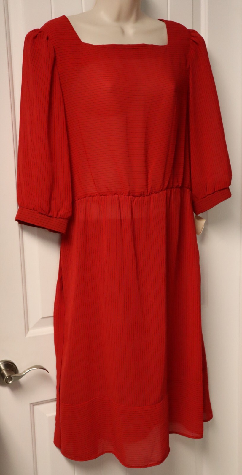 Vintage 1980s MISS OOPS California red striped sheer dress size 16 (NWT)