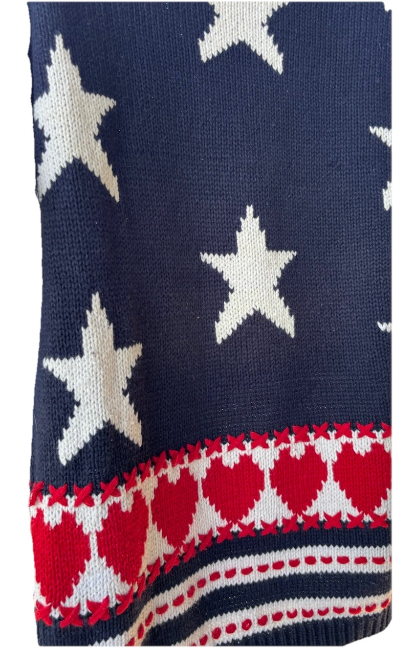 Claudia D. Star Heart Knit Sweater Womens L Navy Blue Good Vintage Americana