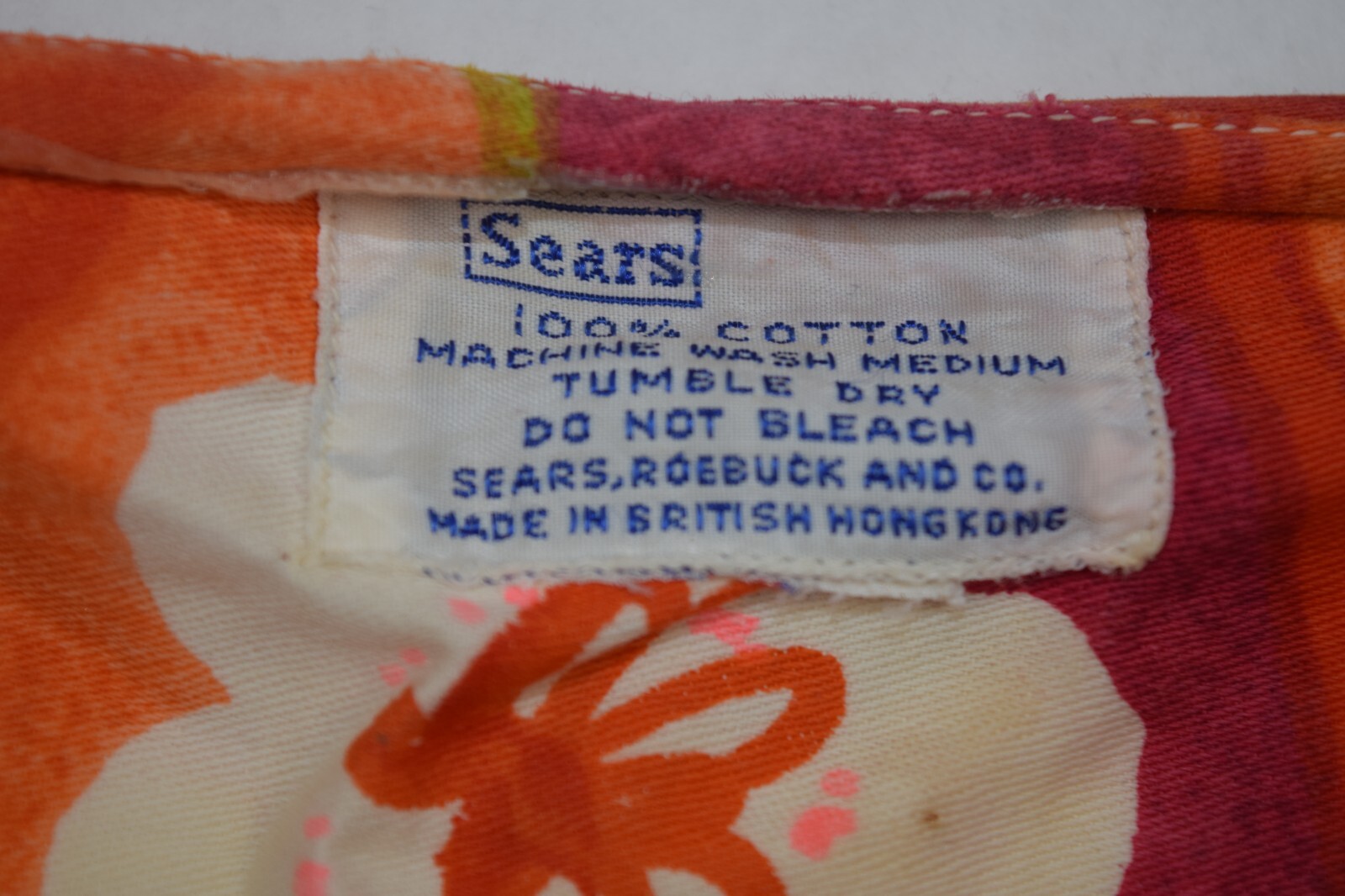 Vintage Sears Hawaiian Dress Size S/M 70s Sleeveless Orange White Yellow Floral
