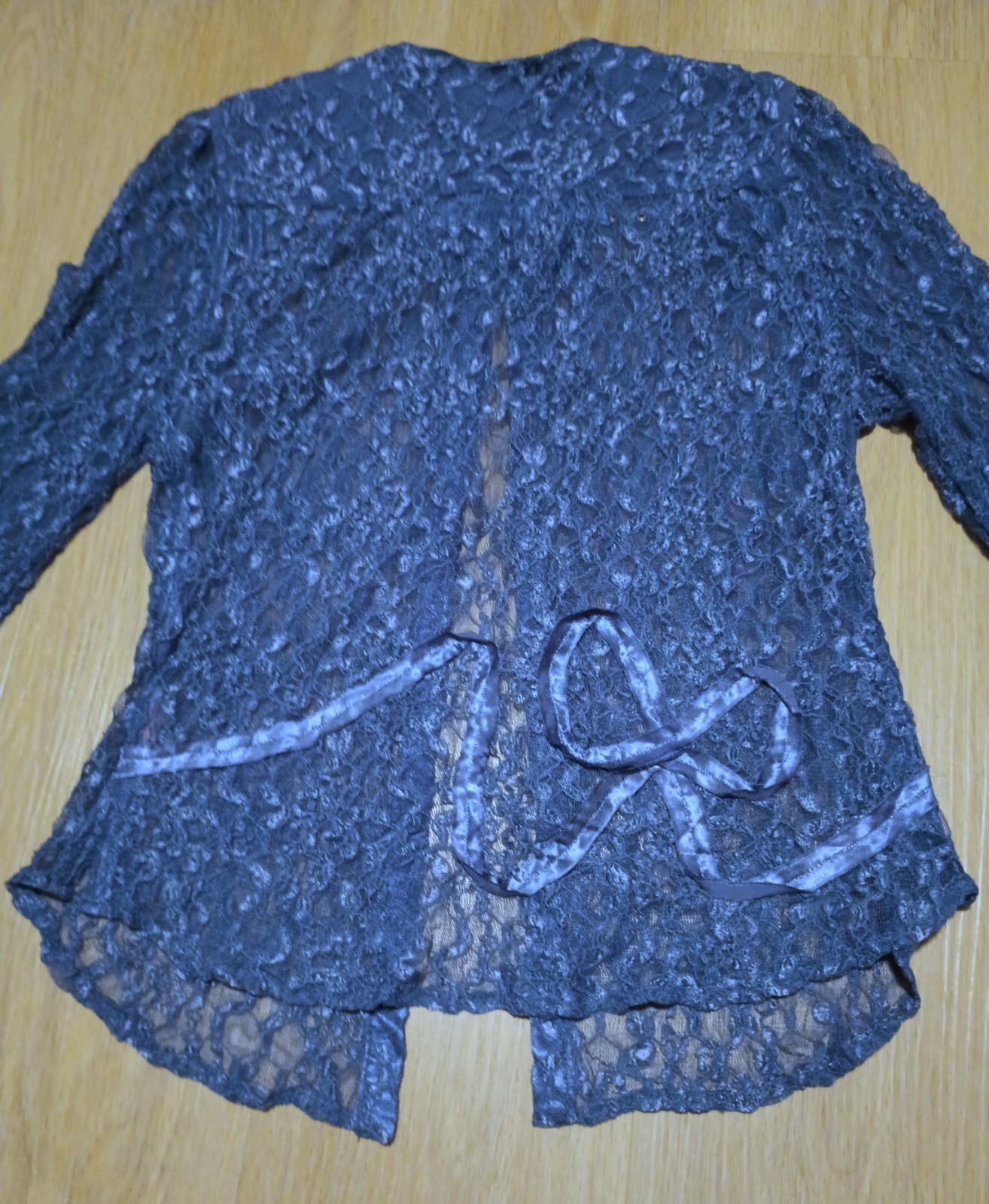 Vtg 80s Sheer Stretch Chantilly Lace Cornflower Blue Beaded Open Front Top M