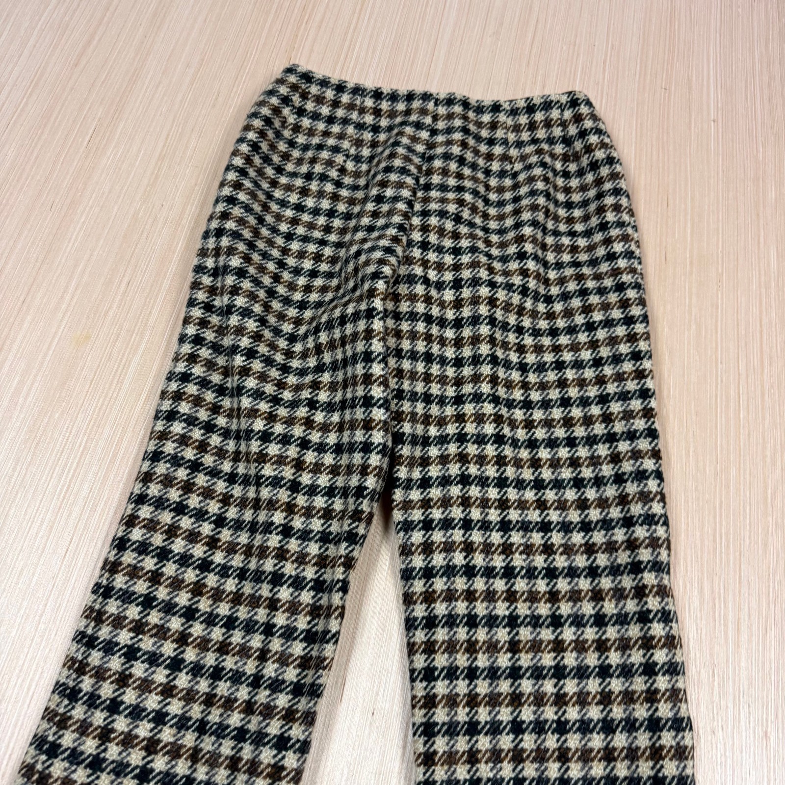 Vintage 60s 70s Wool Tweed Lined Pants Women’s Flare Leg Hondstooth 28×29 sz 12