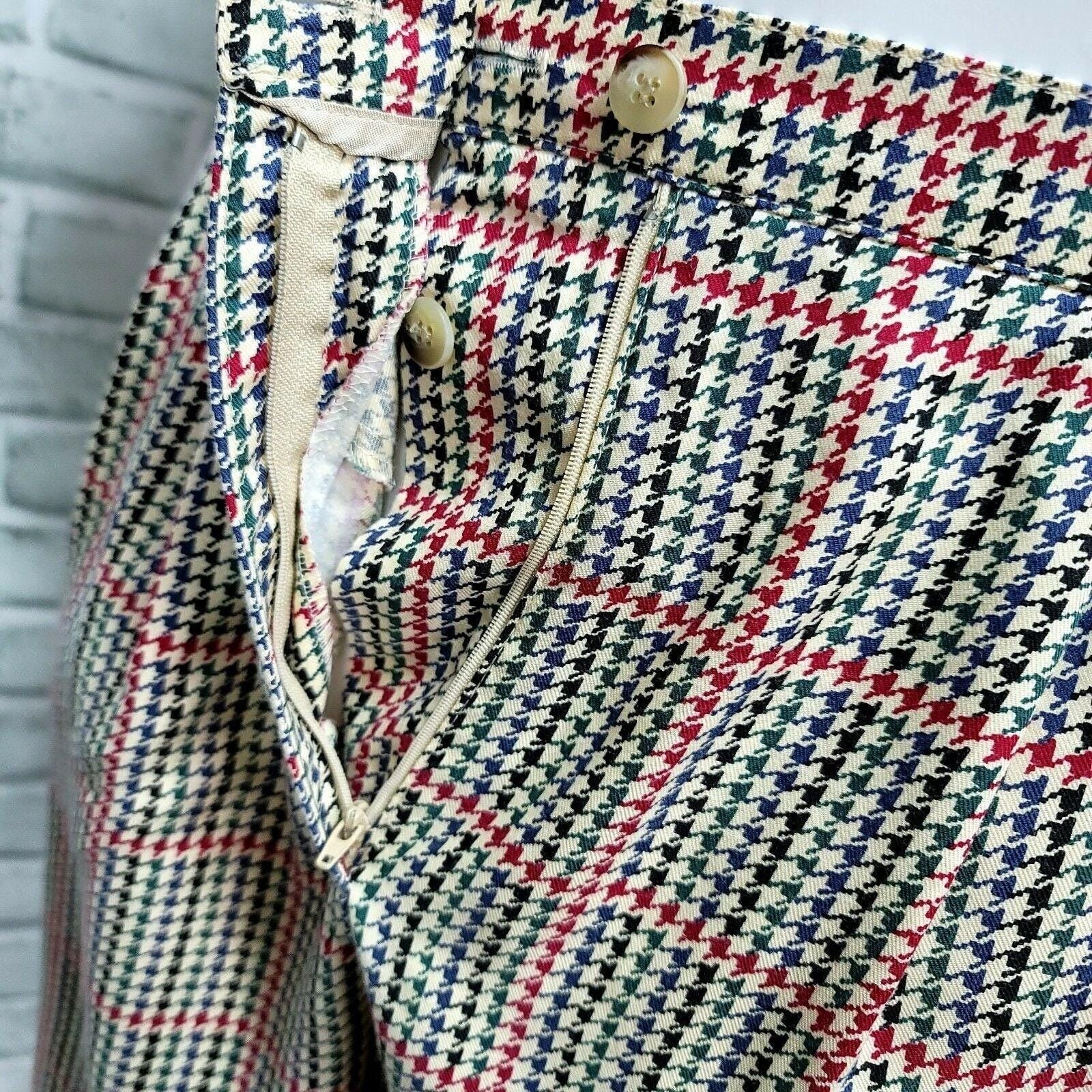 Vintage Sharon Young Houndstooth Plaid Bermuda Shorts High Waist Size 12 USA